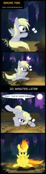 Size: 991x3696 | Tagged: safe, artist:toxic-mario, derpibooru import, derpy hooves, spitfire, pegasus, pony, comic:toxic-mario's derpfire shipwreck, angry, comic, cute, derpfire, dialogue, female, lesbian, madorable, mare, marshmallows, mundane utility, shipping, sitting, spitfiery, spitfire's hair is fire, walking campfire