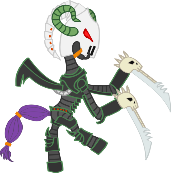 Size: 1024x1036 | Tagged: safe, artist:realien-chan, derpibooru import, ponified, dark eldar, eldar, pony, drazhar, simple background, solo, transparent background, warhammer (game), warhammer 40k, weapon