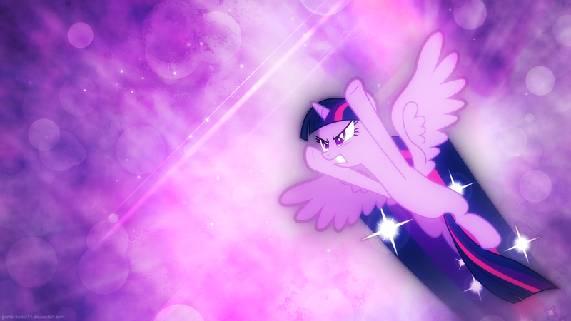 Size: 2560x1440 | Tagged: safe, artist:caliazian, artist:game-beatx14, derpibooru import, twilight sparkle, twilight sparkle (alicorn), alicorn, pony, female, flying, mare, wallpaper