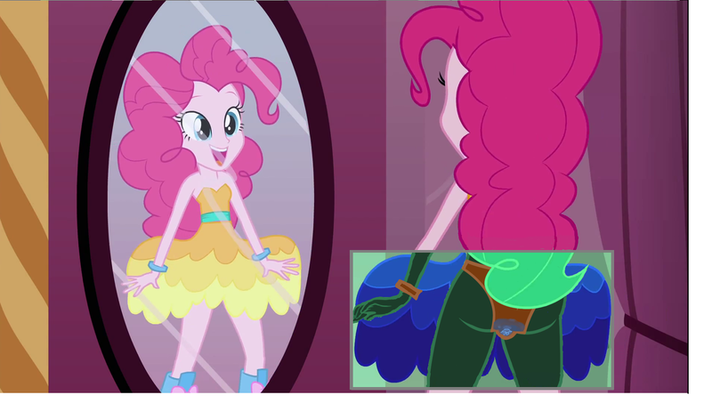 Size: 1920x1088 | Tagged: questionable, derpibooru import, edit, pinkie pie, equestria girls, equestria girls (movie), clothes, dress, fetish, mirror, panties, pantypoop, poop, scat, smiling, underwear, underwear edit, x-ray, x-ray edit