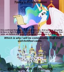 Size: 1021x1149 | Tagged: attack on titan, attack on titan abridged, celestia's proclamation, derpibooru import, exploitable meme, meme, princess celestia, safe, team four star, teamfourstar