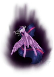 Size: 2427x3416 | Tagged: safe, artist:mondlichtkatze, derpibooru import, twilight sparkle, twilight sparkle (alicorn), alicorn, pony, female, glowing eyes, magic overload, mare