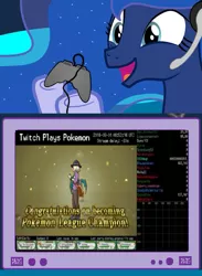 Size: 563x769 | Tagged: derpibooru import, exploitable meme, gamer luna, meme, obligatory pony, pokémon, princess luna, safe, tv meme, twitch plays pokémon