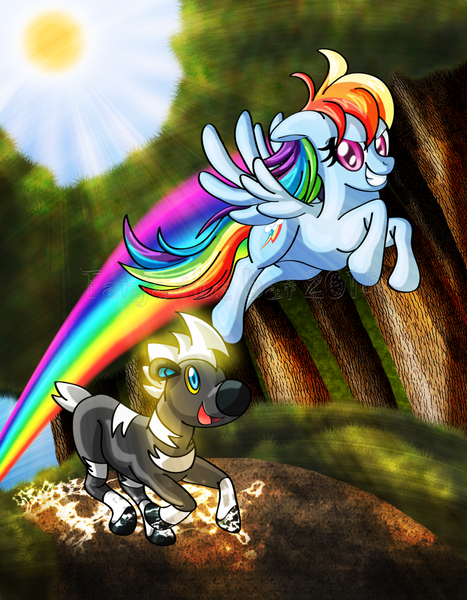 Size: 900x1157 | Tagged: artist:tanjathebat, blitzle, crossover, derpibooru import, pokémon, rainbow dash, safe