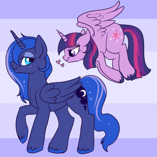 Size: 500x500 | Tagged: safe, artist:lulubell, derpibooru import, princess luna, twilight sparkle, twilight sparkle (alicorn), alicorn, pony, female, heart, lesbian, mare, shipping, twiluna