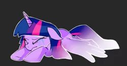 Size: 773x405 | Tagged: safe, artist:kaji-tanii, derpibooru import, twilight sparkle, twilight sparkle (alicorn), alicorn, pony, crying, female, mare, sad, simple background, solo