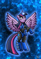 Size: 827x1169 | Tagged: safe, artist:darklamprey, derpibooru import, twilight sparkle, twilight sparkle (alicorn), alicorn, pony, armor, blue lantern, crossover, dc comics, female, green lantern, green lantern (comic), horn, horn ring, mare, ring, solo, space