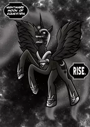 Size: 827x1169 | Tagged: artist:darklamprey, black lantern, black lantern corps, crossover, dc comics, derpibooru import, green lantern (comic), nightmare moon, semi-grimdark, solo, space, spread wings, wings