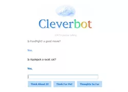 Size: 601x434 | Tagged: applejack, cat, cleverbot, derpibooru import, foodfight!, lies, meme, racism, safe, text