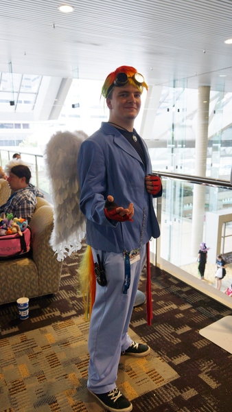 Size: 3376x6000 | Tagged: 2014, 20% cooler, artist needed, bronycon, clothes, convention, cosplay, costume, derpibooru import, human, irl, irl human, photo, rainbow dash, rule 63, safe