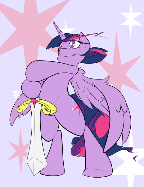 Size: 2587x3348 | Tagged: safe, artist:graphic-lee, derpibooru import, twilight sparkle, twilight sparkle (alicorn), alicorn, pony, bipedal, female, mare, solo, sword, weapon