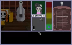 Size: 641x402 | Tagged: artist:herooftime1000, attic, derpibooru import, haunted, haunted house, octavia in the underworld's cello, octavia melody, oh shi- scarlet o' hara, pixel art, safe, uninvited
