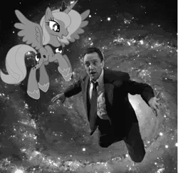 Size: 403x392 | Tagged: christopher walken, derpibooru import, human, irl, irl human, jontron, monochrome, photo, princess luna, s1 luna, safe, space, space ace!