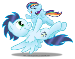 Size: 1024x804 | Tagged: artist:aleximusprime, backwards cutie mark, cute, derpibooru import, father and child, father and daughter, female, filly, male, oc, offspring, parent:rainbow dash, parent:soarin', parents:soarindash, safe, simple background, soarin', transparent background