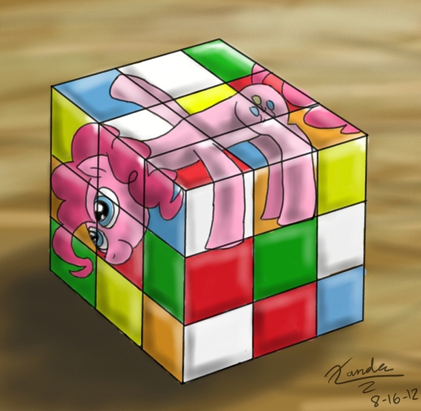 Size: 949x926 | Tagged: artist:xanderreh, derpibooru import, pinkie pie, rubik's cube, safe, solo, surreal