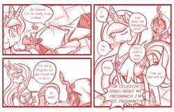 Size: 800x516 | Tagged: artist:vavacung, assassin's creed, chryslestia, clothes, comic, comic:when villain win, connor kenway, costume, derpibooru import, female, lesbian, monochrome, princess celestia, queen chrysalis, shipping, suggestive, you are not the father