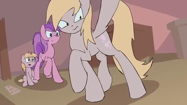 Size: 640x360 | Tagged: safe, artist:kanashiipanda, derpibooru import, screencap, amethyst star, derpy hooves, dinky hooves, pegasus, pony, guardian (web video), angry, big sister instinct, epic derpy, equestria's best daughter, equestria's best mother, equestria's other best daughter, female, mare, raised hoof, smiling, spread wings, surprised, wings, youtube link