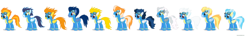 Size: 10000x1500 | Tagged: artist:larsurus, blaze, clothes, derpibooru import, fire streak, fleetfoot, high winds, lightning streak, misty fly, safe, silver lining, silver zoom, simple background, soarin', spitfire, surprise, transparent background, uniform, vector, wave chill, wonderbolts, wonderbolts uniform