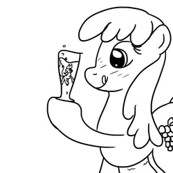 Size: 720x720 | Tagged: artist:varemia, berry punch, berryshine, derpibooru import, drink, drunk, go home you're drunk, imminent vore, lineart, micro, monochrome, pony as food, safe