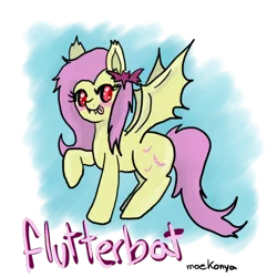 Size: 500x500 | Tagged: safe, artist:moekonya, derpibooru import, fluttershy, bat pony, pony, bats!, bat ponified, cute, flutterbat, race swap, solo