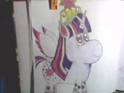 Size: 640x480 | Tagged: safe, artist:ponylockseedtum, derpibooru import, twilight sparkle, twilight sparkle (alicorn), alicorn, pony, twilight's kingdom, element of magic, female, mare, rainbow power, solo, stars, traditional art