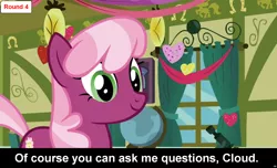 Size: 1600x973 | Tagged: safe, derpibooru import, cheerilee, earth pony, pony, comic:celestia's servant interview, caption, cs captions, female, interview, mare, solo