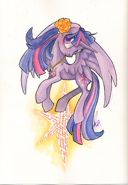 Size: 567x817 | Tagged: safe, artist:ladyamaltea, derpibooru import, twilight sparkle, twilight sparkle (alicorn), alicorn, pony, female, flower, mare, solo, traditional art