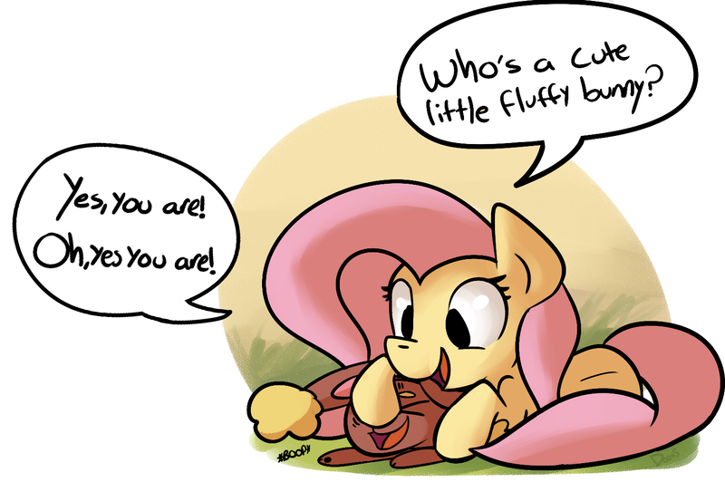 Size: 1500x997 | Tagged: artist:rustydooks, boop, buneary, crossover, cute, derpibooru import, fluttershy, petting, pokémon, safe