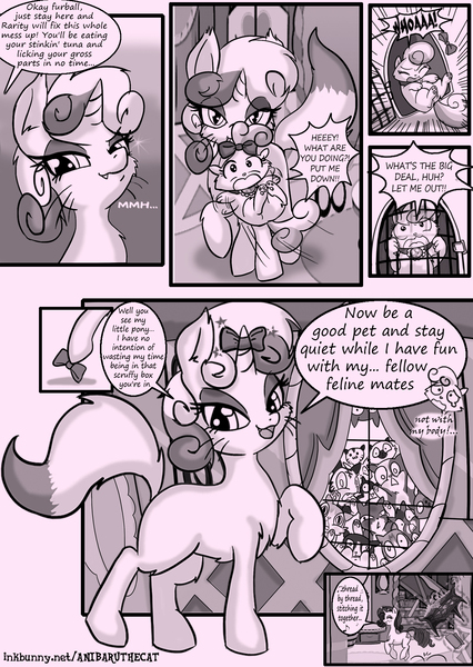 Size: 1240x1748 | Tagged: artist:anibaruthecat, art of the dress, bedroom eyes, body swap, bouncing, bow, cat, chibi, comic, comic:cat's delicacy, crying, derpibooru import, foalcon, grayscale, imminent orgy, kitty belle, levitation, magic, monochrome, mouth hold, opalescence, rarity, reference, singing, skyrim, suggestive, sweetie belle, telekinesis, the elder scrolls