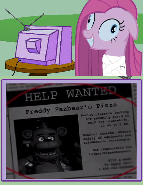 Size: 580x750 | Tagged: crossover, derpibooru import, exploitable meme, five nights at freddy's, freddy fazbear, meme, obligatory pony, pinkie pie, safe, tv meme