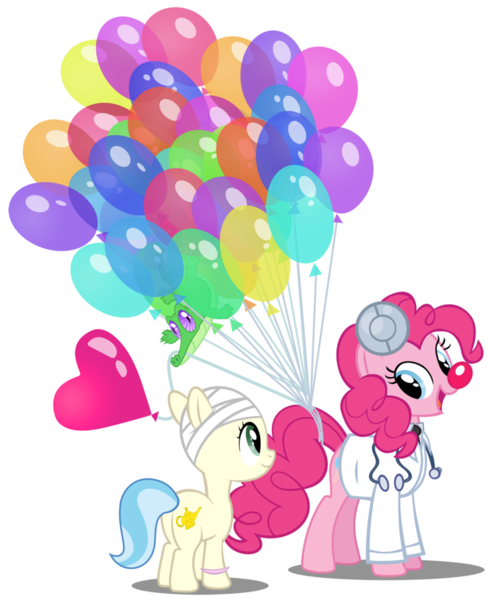 Size: 900x1096 | Tagged: artist:pixelkitties, balloon, bandage, cancer (disease), clown nose, derpibooru import, gummy, patch adams, pinkie pie, robin williams, safe, simple background, transparent background