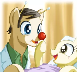 Size: 600x561 | Tagged: safe, artist:uotapo, derpibooru import, ponified, pony, bed, cancer (disease), clown nose, cute, feels, happy, legend, open mouth, patch adams, rest in peace, robin williams, smiling