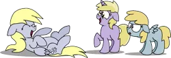 Size: 797x272 | Tagged: safe, artist:graciegirl328, derpibooru import, chirpy hooves, derpy hooves, dinky hooves, pegasus, pony, derp, equestria's best daughter, female, imitation, laughing, mare, tongue out
