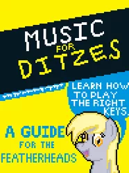Size: 196x264 | Tagged: artist:herooftime1000, derpibooru import, derpy hooves, for dummies, octavia in the underworld's cello, parody, pixel art, safe, text