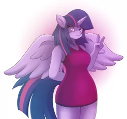 Size: 2613x2433 | Tagged: alicorn, anthro, artist:maishida, derpibooru import, glasses, peace sign, pixiv, safe, solo, twilight sparkle, twilight sparkle (alicorn)