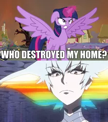 Size: 910x1024 | Tagged: safe, derpibooru import, twilight sparkle, twilight sparkle (alicorn), alicorn, pony, twilight's kingdom, exploitable meme, golden oaks library, kill la kill, meme, obligatory pony, ragyo kiryuin, this will end in death, this will end in tears, this will end in tears and/or death, who destroyed twilight's home