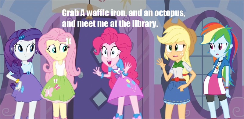 Size: 1024x499 | Tagged: safe, derpibooru import, edit, edited screencap, screencap, applejack, fluttershy, pinkie pie, rainbow dash, rarity, equestria girls, equestria girls (movie), exploitable meme, kenan and kel, meme, pinkie has a crazy idea, reference