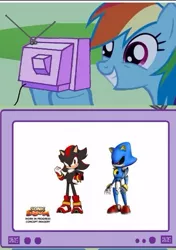 Size: 338x479 | Tagged: safe, derpibooru import, rainbow dash, crossover, exploitable meme, image, jpeg, meme, metal sonic, obligatory pony, shadow the hedgehog, sonic boom, sonic the hedgehog, sonic the hedgehog (series), tv meme