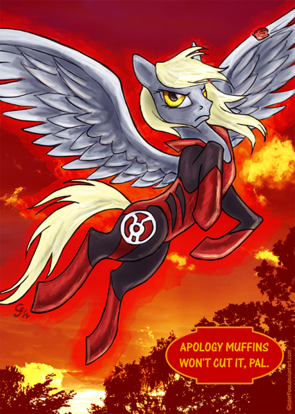 Size: 550x773 | Tagged: safe, artist:gingerfoxy, derpibooru import, derpy hooves, pegasus, pony, crossover, dc comics, epic derpy, female, green lantern, green lantern (comic), mare, red lantern, solo