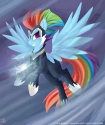 Size: 1690x2000 | Tagged: artist:falleninthedark, clothes, costume, derpibooru import, looking at you, power ponies, power ponies (episode), rainbow dash, safe, smiling, smirk, solo, spread wings, wings, zapp