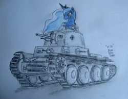 Size: 1024x796 | Tagged: artist:blueboxdave, derpibooru import, panzer 38(t), princess luna, safe, solo, tank (vehicle), traditional art