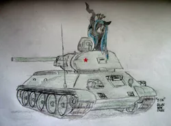 Size: 1024x753 | Tagged: artist:blueboxdave, derpibooru import, queen chrysalis, safe, solo, t-34, t-34 stz, tank (vehicle)