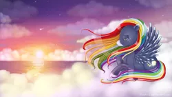 Size: 1024x576 | Tagged: artist:tinuleaf, derpibooru import, oc, oc:cloud puff, offspring, parent:rainbow dash, parent:soarin', parents:soarindash, safe, signature, solo, unofficial characters only