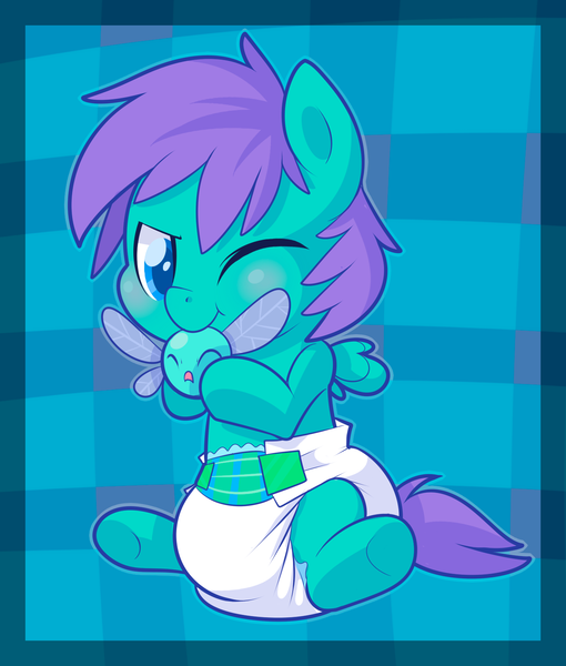 Size: 1340x1576 | Tagged: safe, artist:cuddlehooves, derpibooru import, oc, oc:zephyr storm(mcgack), unofficial characters only, parasprite, pegasus, pony, baby, cuddlehooves is trying to murder us, cute, diaper, poofy diaper