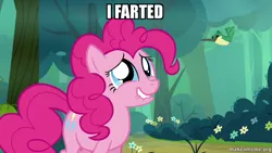 Size: 800x450 | Tagged: caption, derpibooru import, edit, edited screencap, forced meme, image macro, implied farting, maud pie (episode), meme, pinkie pie, safe, screencap, solo, text