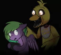 Size: 900x800 | Tagged: artist:vividvulpine, chica, crossover, derpibooru import, five nights at freddy's, oc, oc:twizz doodlebug, semi-grimdark, unofficial characters only