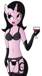Size: 2000x3571 | Tagged: alcohol, anthro, anthro oc, belly button, bra, breasts, cleavage, clothes, derpibooru import, female, lingerie, oc, oc:elodie de'bellemare, panties, solo, suggestive, underwear, unofficial characters only, wine