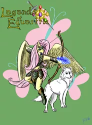 Size: 888x1200 | Tagged: safe, artist:fellroar86, derpibooru import, fluttershy, anthro, wolf, archery, armor, arrow, badass, bow and arrow, bow (weapon), legends of equestria, solo, weapon