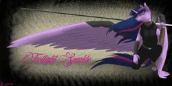 Size: 1280x640 | Tagged: alicorn, anthro, artist:backlash91, derpibooru import, safe, solo, sword, twilight sparkle, twilight sparkle (alicorn), unguligrade anthro, weapon