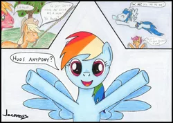 Size: 1280x912 | Tagged: safe, artist:jacsveus, derpibooru import, applejack, big macintosh, rainbow dash, scootaloo, soarin', earth pony, pony, male, stallion, traditional art